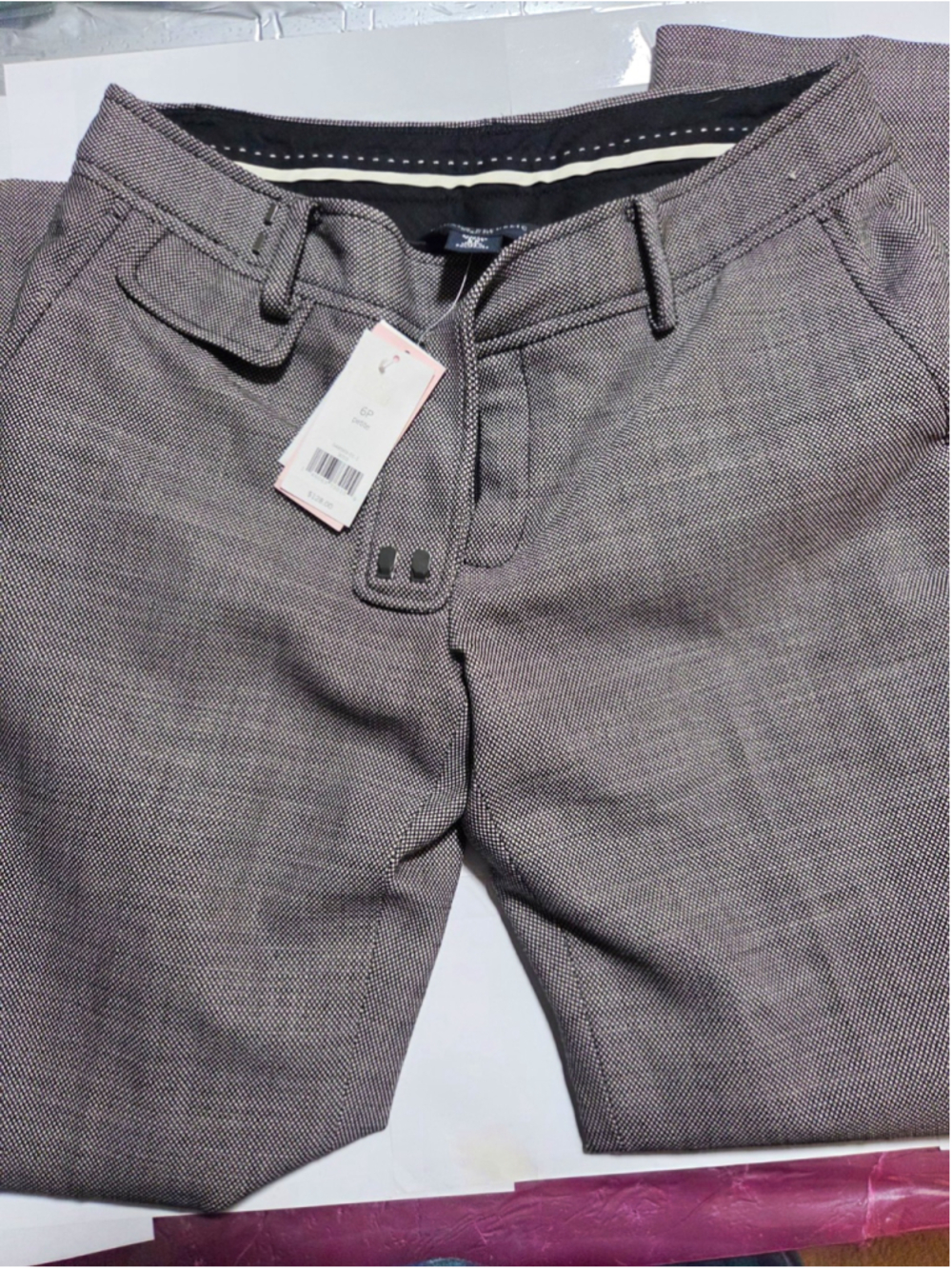 NWT Banana Republic Ryan Fit Stretch Wool Pants 6P Petite Gray Houndstooth $128